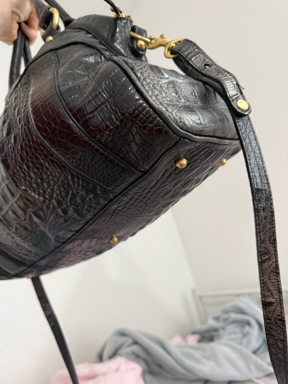 Brahmin Vintage Louise Rose Twilight Black with silver ombré leather satchel - Picture 7 of 10